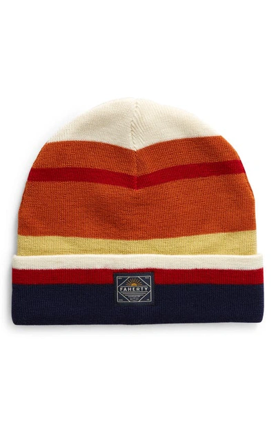 Faherty Stripe Workwear Merino Wool Beanie In Blue/ Orange