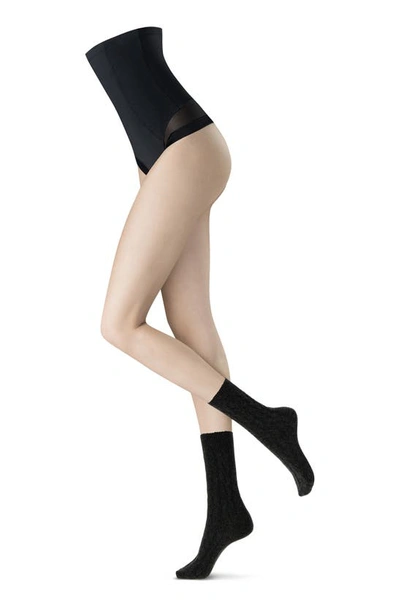 Oroblu Gwen Cable Knit Wool Blend Socks In Black Melange