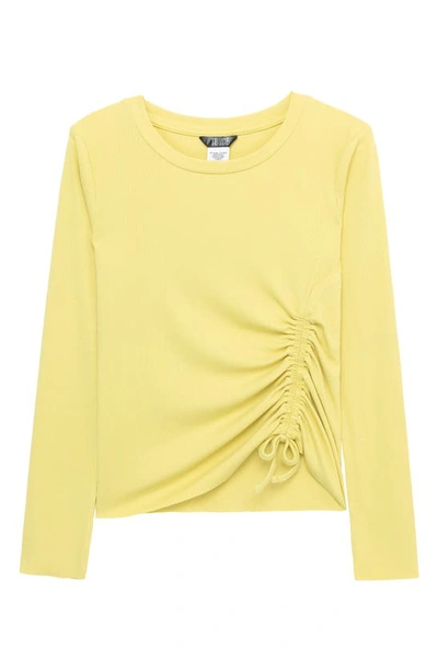 Truce Kids' Side Ruched Long Sleeve Top In Lime