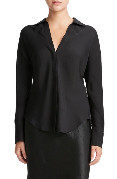 Vince Dolman Sleeve Satin Shirt In Black