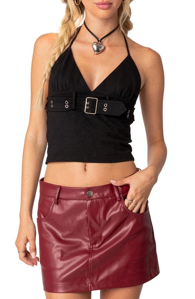 Edikted Birdie Buckle Halter Neck Crop Top In Black