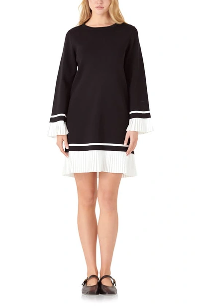 English Factory Mixed Media Long Sleeve Minidress In Black/ White