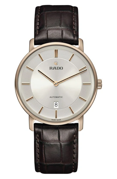 Rado Men's Swiss Automatic Diamaster Thinline Brown Leather Strap Watch 41mm In Silver/brown