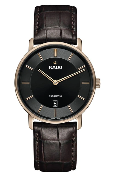 Rado Men's Swiss Automatic Diamaster Thinline Brown Leather Strap Watch 41mm In No Color