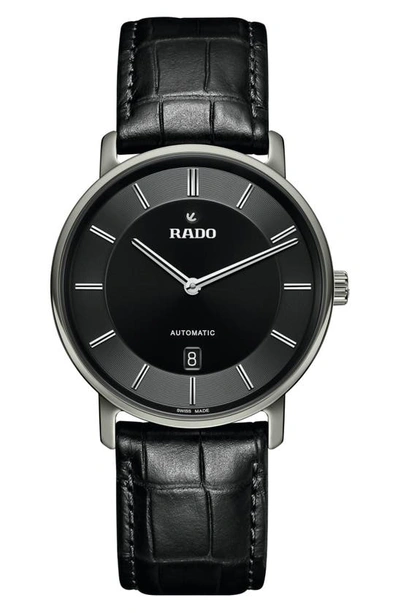 Rado Men's Swiss Automatic Diamaster Thinline Black Leather Strap Watch 41mm