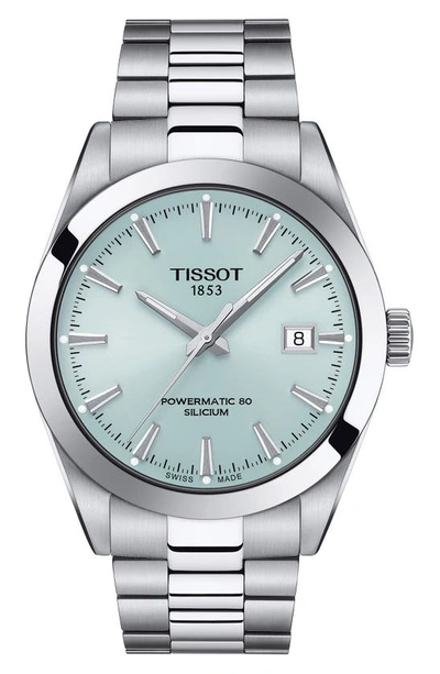 Tissot T-classic Gentleman Powermatic Bracelet Watch, 40mm In Silver/ Ice Blue