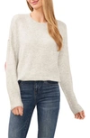 Cece Heart Elbow Crewneck Sweater In Silver Heather