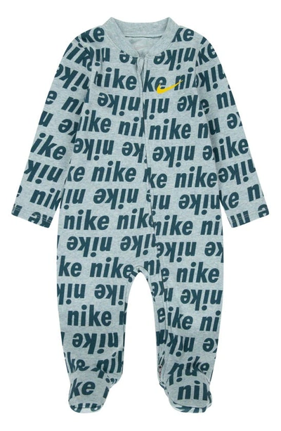 Nike Babies' Allover Logo Print Footie In Geode Teal Heather