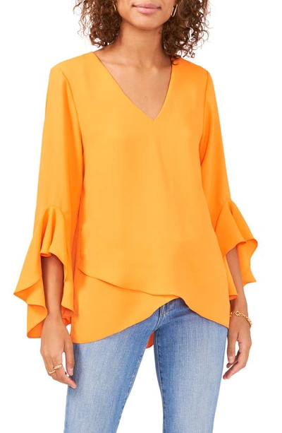 Vince Camuto Flutter Sleeve Tunic In Sunset Orange