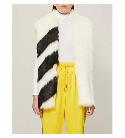 Off-white Striped Faux-fur Gilet In White