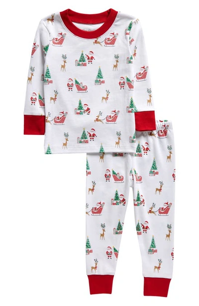 Kissy Kissy Kids' Santa Print Fitted Two-piece Cotton Pajamas In Red Multi