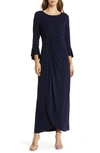 Connected Apparel Mock Wrap Gown In Navy