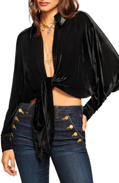 Ramy Brook Novalee Tie Hem Velvet Shirt In Black