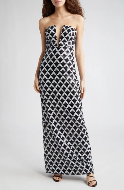 Ramy Brook Ramona Strapless Sequin Gown In Black Checkmate