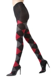 Memoi Argyle Sweater Tights In Black-red