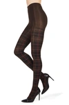 Memoi Glasgow Plaid Sweater Tights In Brown Heather