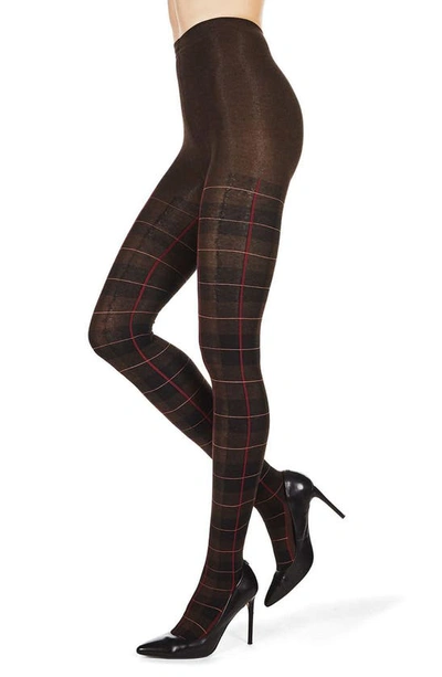 Memoi Glasgow Plaid Sweater Tights In Brown Heather