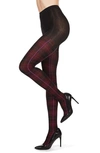 Memoi Glasgow Plaid Sweater Tights In Burgundy Heather