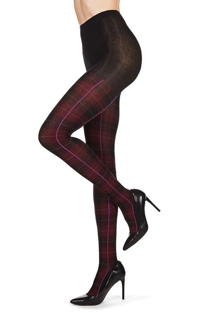 Memoi Glasgow Plaid Sweater Tights In Burgundy Heather