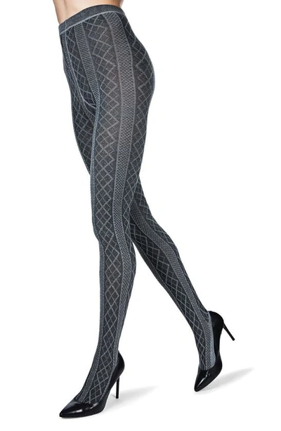 Memoi Juneau Diamonds Jumper Tights In Dark Grey Heather