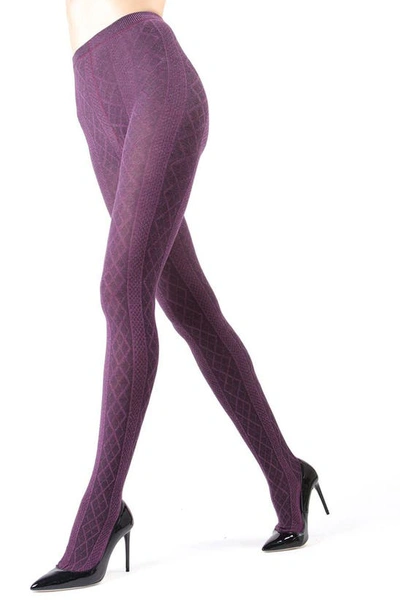 Memoi Juneau Diamonds Sweater Tights In Grape Heather