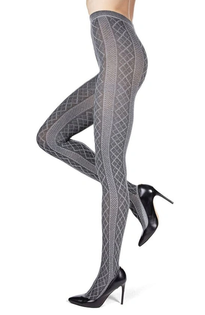 Memoi Juneau Diamonds Sweater Tights In Med Gray Heather