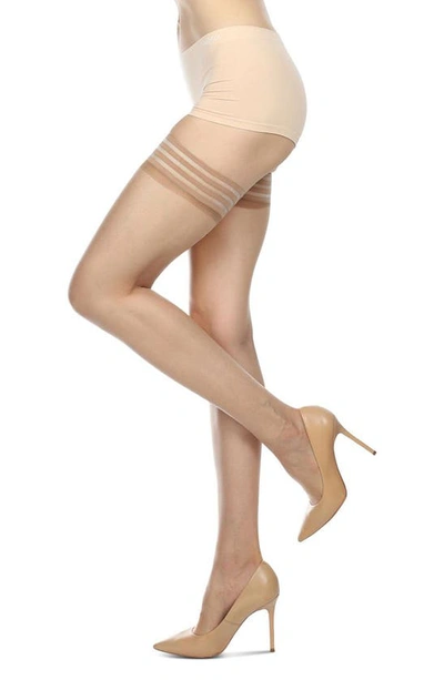 Memoi Ultrabare Lace Top Thigh High Stockings In Light Beige