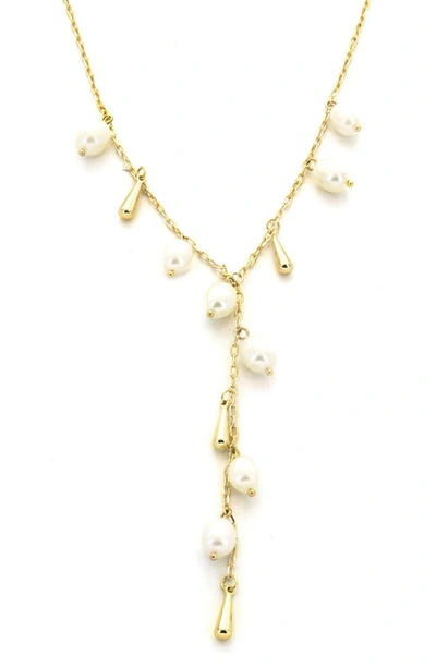 Panacea Freshwater Pearl Y-necklace In White/ Gold