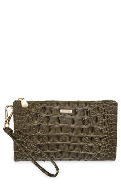 Brahmin Daisy Croc Embossed Leather Wristlet In Hunter