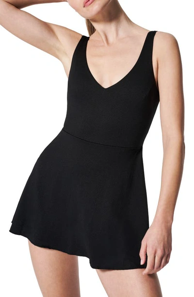 Spanx Pique Shaping Plunge Swim Dress In Very Black