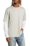 Bp. Layer Long Sleeve Cotton Blend T-shirt In Grey Owl
