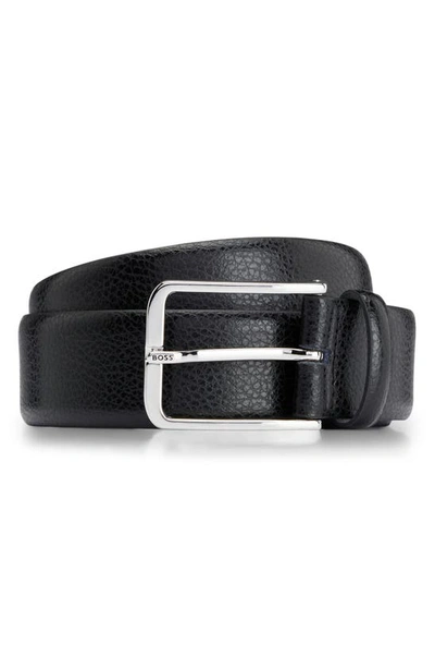 Hugo Boss Crys Pebbled Leather Belt In Black