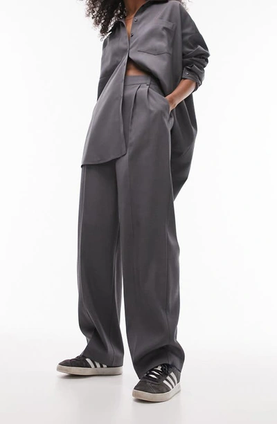 Topshop Slouch High Waist Pants In Grey
