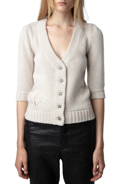 Zadig & Voltaire Betsy Rhinestone Star Button Wool & Cashmere Cardigan In Ecru