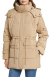 Lucky Brand Hooded Short Puffer Jacket In Sand