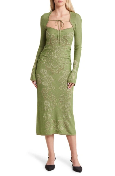 House Of Sunny The Envy Jacquard Knit Dress With Long Sleeve Shrug In Moss