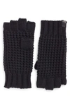 Allsaints Waffle Stitch Wool Blend Fingerless Gloves In Cinder Black Marl