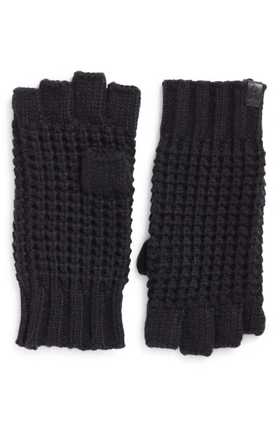 Allsaints Waffle Stitch Wool Blend Fingerless Gloves In Cinder Black Marl