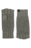 Allsaints Waffle Stitch Wool Blend Fingerless Gloves In Grey Marl