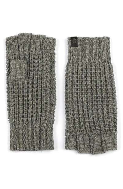 Allsaints Waffle Stitch Wool Blend Fingerless Gloves In Grey Marl