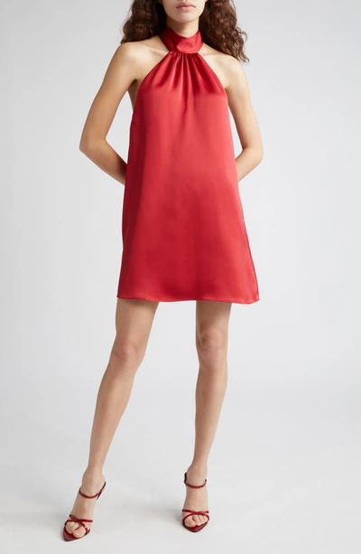 Ramy Brook Sam Halter A-line Satin Minidress In Soiree Red