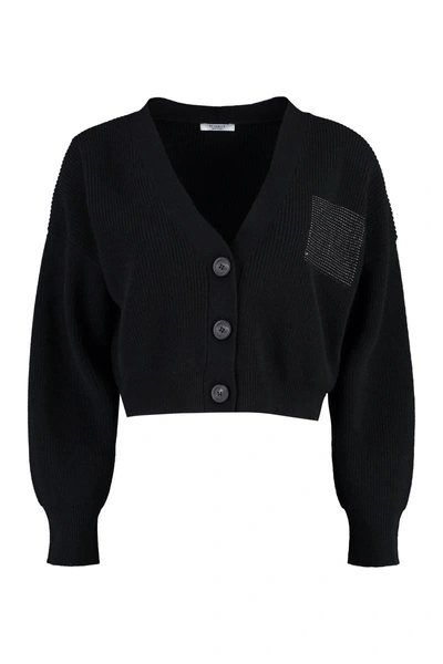 Peserico Wool And Cashmere Cardigan In Black