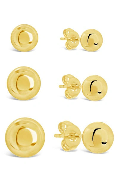 Sterling Forever Set Of 3 Polished Sphere Stud Earrings In Gold