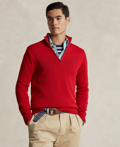 Polo Ralph Lauren Men's Mesh-knit Cotton Quarter-zip Sweater In Park Ave Red