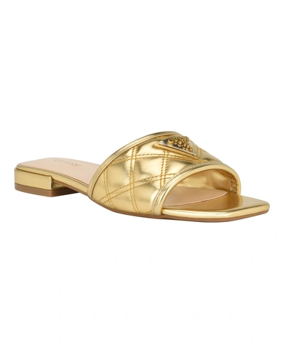 Guess Women's Tameli Square Toe Slip On Logo Dress Sandals In Gold
