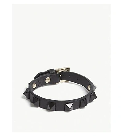 Valentino Garavani Rockstud Small Leather Bracelet In Black/black