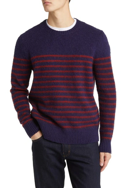 Brooks Brothers Mariner Stripe Brushed Wool Sweater In Navy