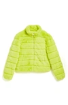 Tractr Kids' Faux Fur Jacket In Limeade