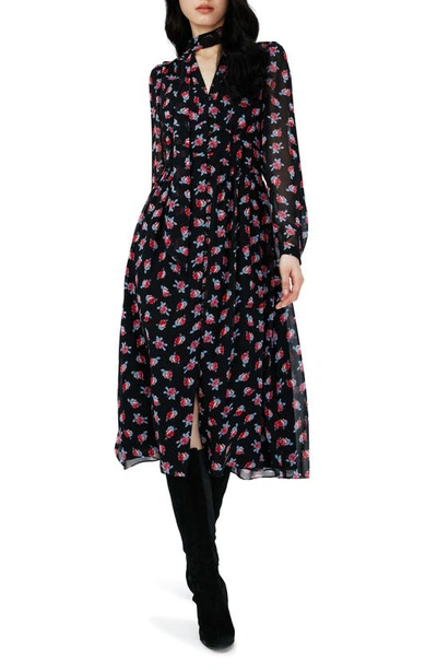 Diane Von Furstenberg Erica Floral Long Sleeve Midi Dress In Ftrdt Black