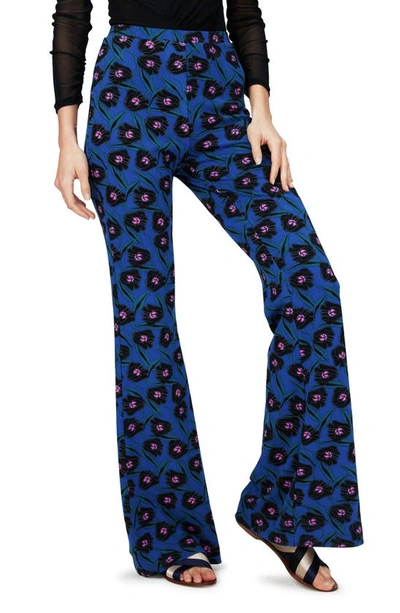 Diane Von Furstenberg Brooklyn Floral Print Wide Leg Trousers In Blue